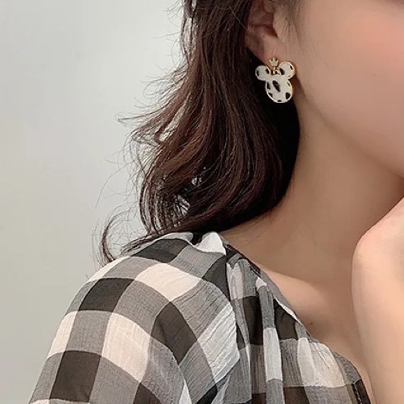 Disney Cow Print/Leopard Mickey Mouse Minnie Cartoon 925 Sterling Stud Earring - Picture 5 of 7